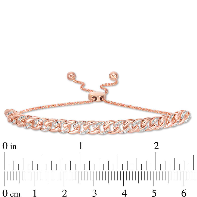 Main Image 2 of 1/10 CT. T.W. Diamond Curb Link Bolo Bracelet in 10K Rose Gold - 9.5&quot;