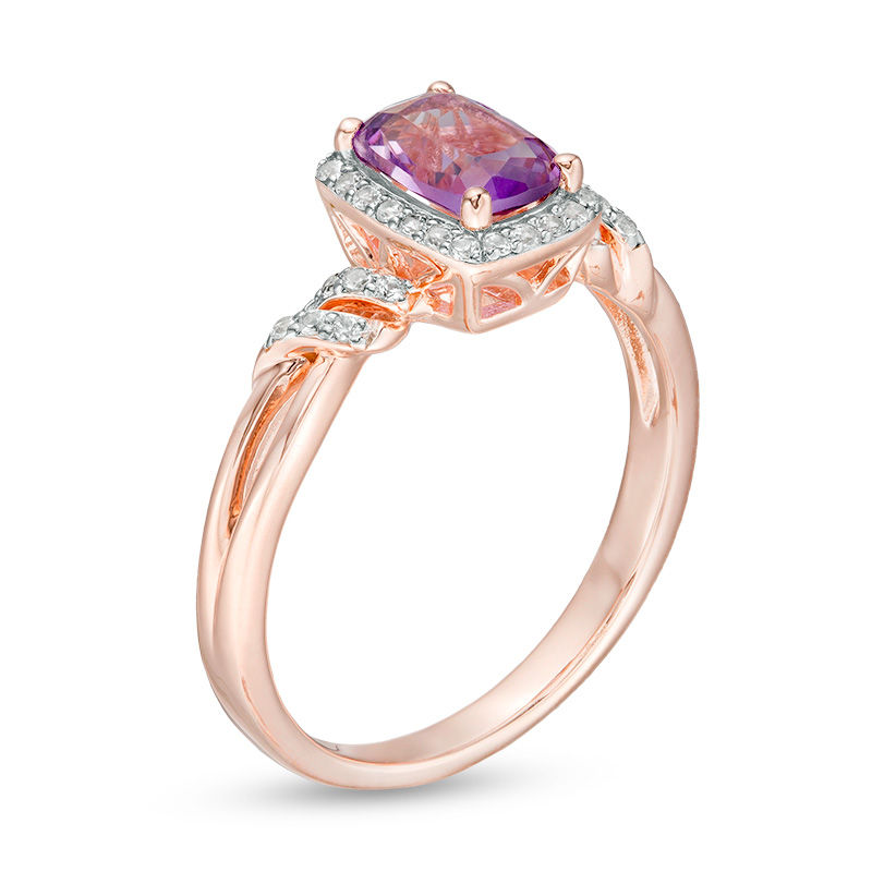 Main Image 2 of Cushion-Cut Amethyst and Lab-Created White Sapphire Frame Ring in Sterling Silver with 14K Rose Gold Plate
