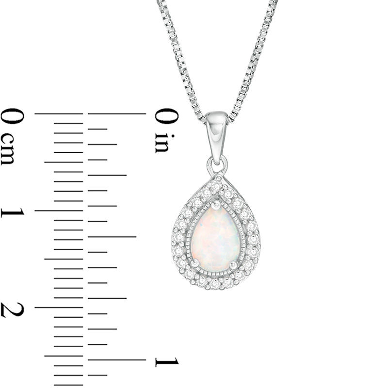 Main Image 3 of Pear-Shaped Lab-Created Opal and White Sapphire Vintage-Style Pendant, Earrings and Ring Set in Sterling Silver - Size 7