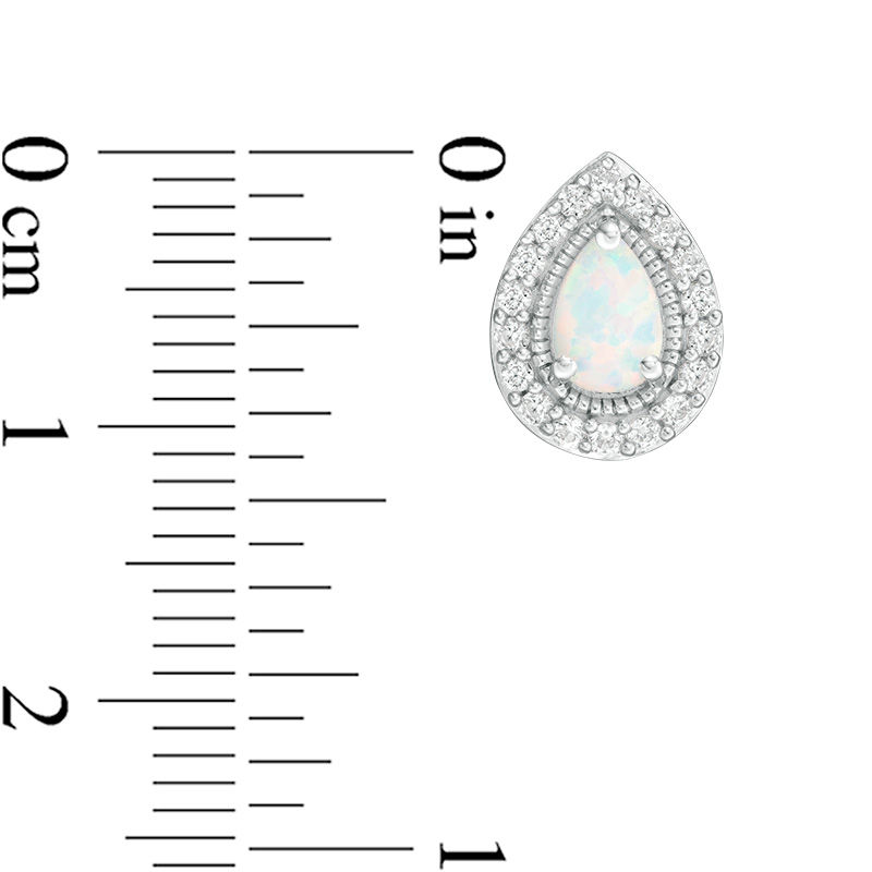 Main Image 4 of Pear-Shaped Lab-Created Opal and White Sapphire Vintage-Style Pendant, Earrings and Ring Set in Sterling Silver - Size 7
