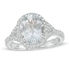 Thumbnail Image 0 of Oval Aquamarine and 1/4 CT. T.W. Diamond Frame Split Shank Ring in 10K White Gold