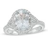 Thumbnail Image 1 of Oval Aquamarine and 1/4 CT. T.W. Diamond Frame Split Shank Ring in 10K White Gold