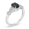 Thumbnail Image 2 of Oval Blue Sapphire and 1/10 CT. T.W. Diamond Twist Shank Ring in 10K White Gold