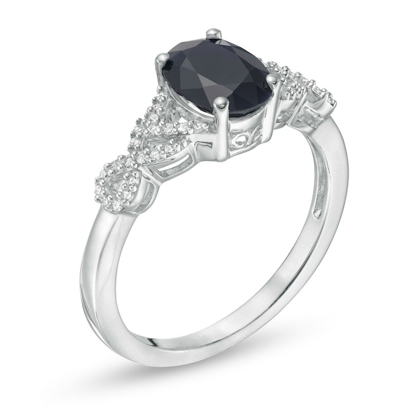 Main Image 2 of Oval Blue Sapphire and 1/10 CT. T.W. Diamond Twist Shank Ring in 10K White Gold