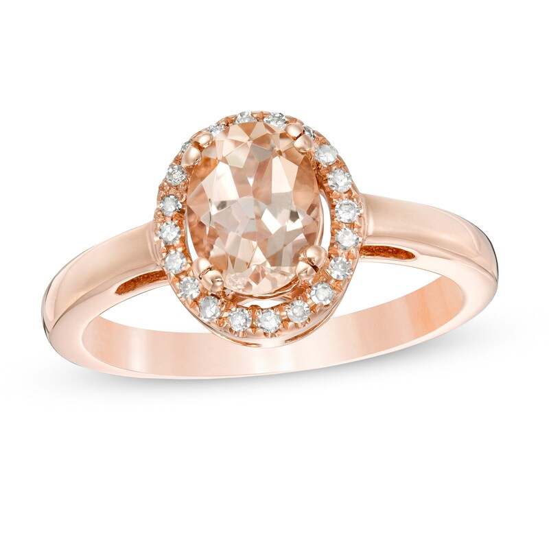 Main Image 1 of Oval Morganite and 1/10 CT. T.W. Diamond Frame Ring in 10K Rose Gold