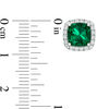 7.0mm Cushion-Cut Simulated Emerald and Lab-Created White Sapphire Frame Stud Earrings in Sterling Silver