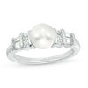 Thumbnail Image 0 of 7.0mm Button Cultured Freshwater Pearl and Lab-Created White Sapphire Double Collar Ring in Sterling Silver