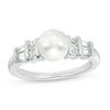 Thumbnail Image 1 of 7.0mm Button Freshwater Cultured Pearl and Lab-Created White Sapphire Double Collar Ring in Sterling Silver