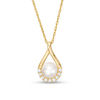 Thumbnail Image 1 of Button Freshwater Cultured Pearl and Lab-Created White Sapphire Teardrop Pendant in Sterling Silver with 14K Gold Plate