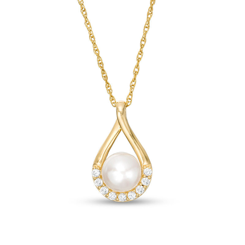 Main Image 1 of Button Freshwater Cultured Pearl and Lab-Created White Sapphire Teardrop Pendant in Sterling Silver with 14K Gold Plate