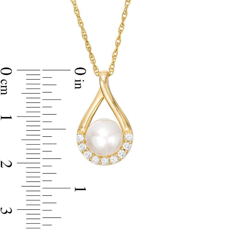 Main Image 2 of Button Freshwater Cultured Pearl and Lab-Created White Sapphire Teardrop Pendant in Sterling Silver with 14K Gold Plate