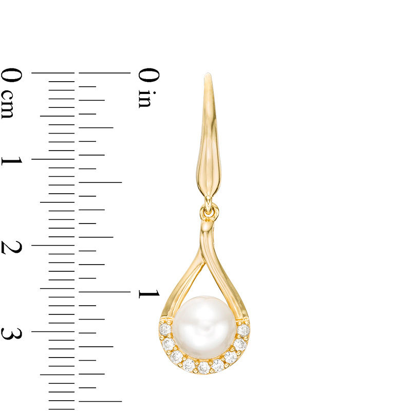 Main Image 2 of Button Freshwater Cultured Pearl and Lab-Created White Sapphire Teardrop Earrings in Sterling Silver with 14K Gold Plate