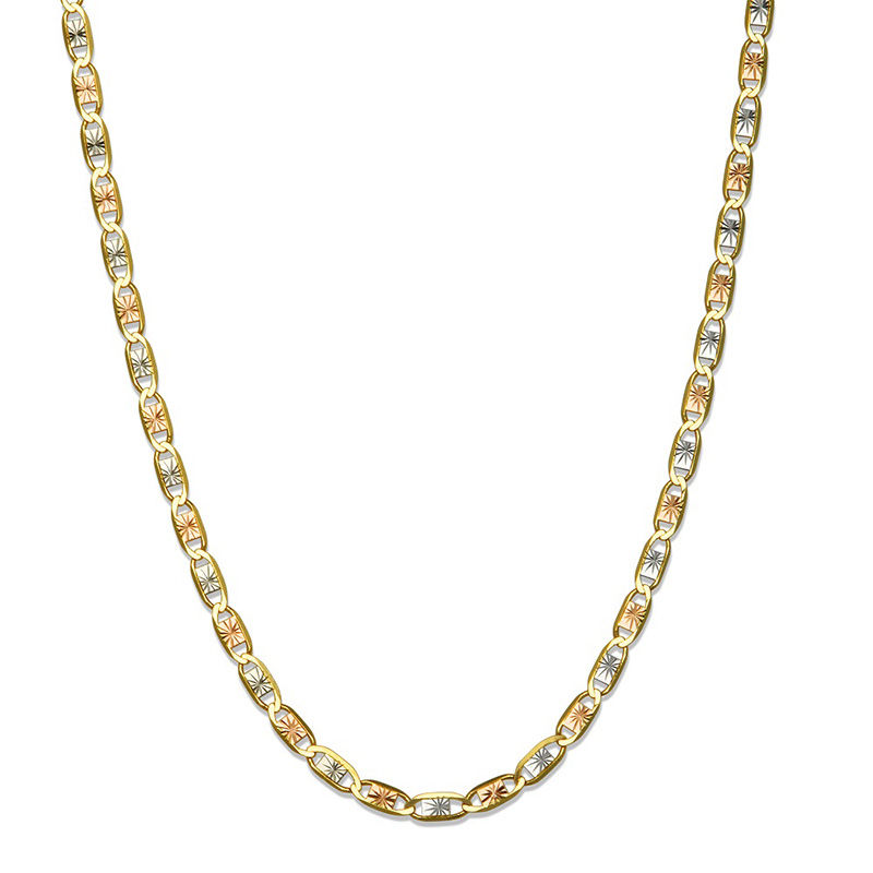 Main Image 1 of Ladies' 0.2mm Diamond-Cut Valentino Chain Necklace in 14K Tri-Tone Gold - 20"
