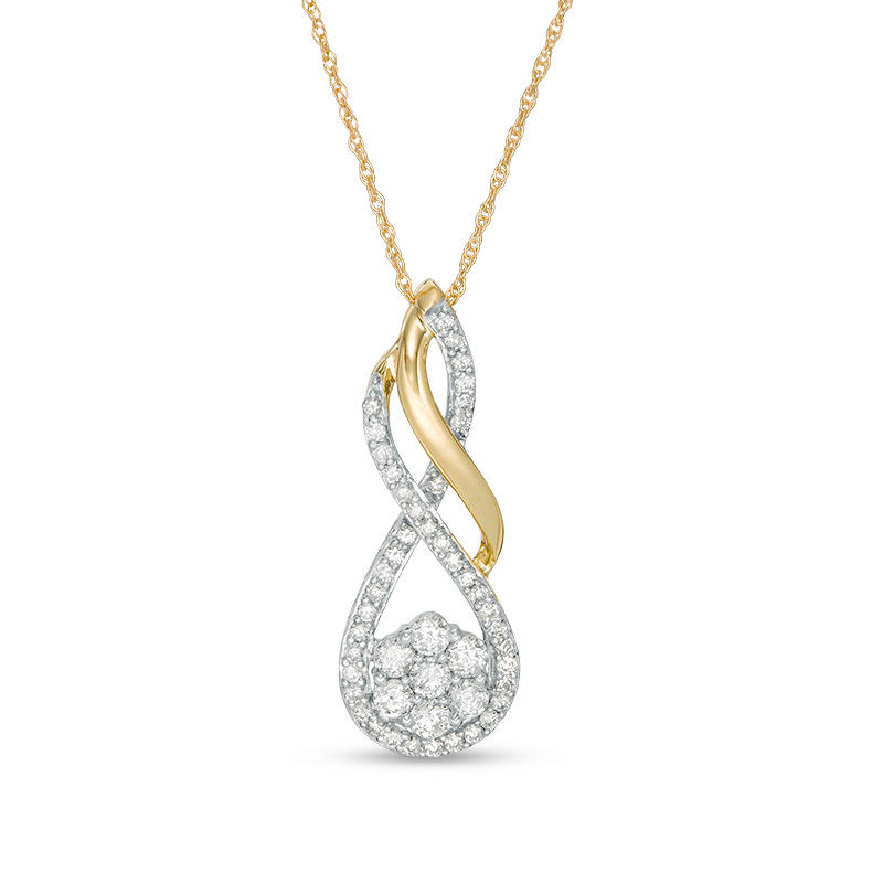 Main Image 1 of 1/2 CT. T.W. Composite Diamond Flame Pendant in 10K Gold