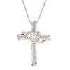 Thumbnail Image 0 of 1/10 CT. T.W. Diamond Cross with Heart and Sash Pendant in Sterling Silver and 10K Rose Gold