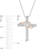 Thumbnail Image 1 of 1/10 CT. T.W. Diamond Cross with Heart and Sash Pendant in Sterling Silver and 10K Rose Gold