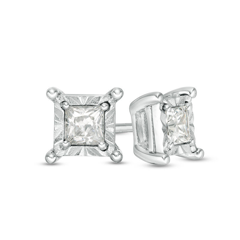 Main Image 1 of 1/2 CT. T.W. Princess-Cut Diamond Solitaire Stud Earrings in 10K White Gold