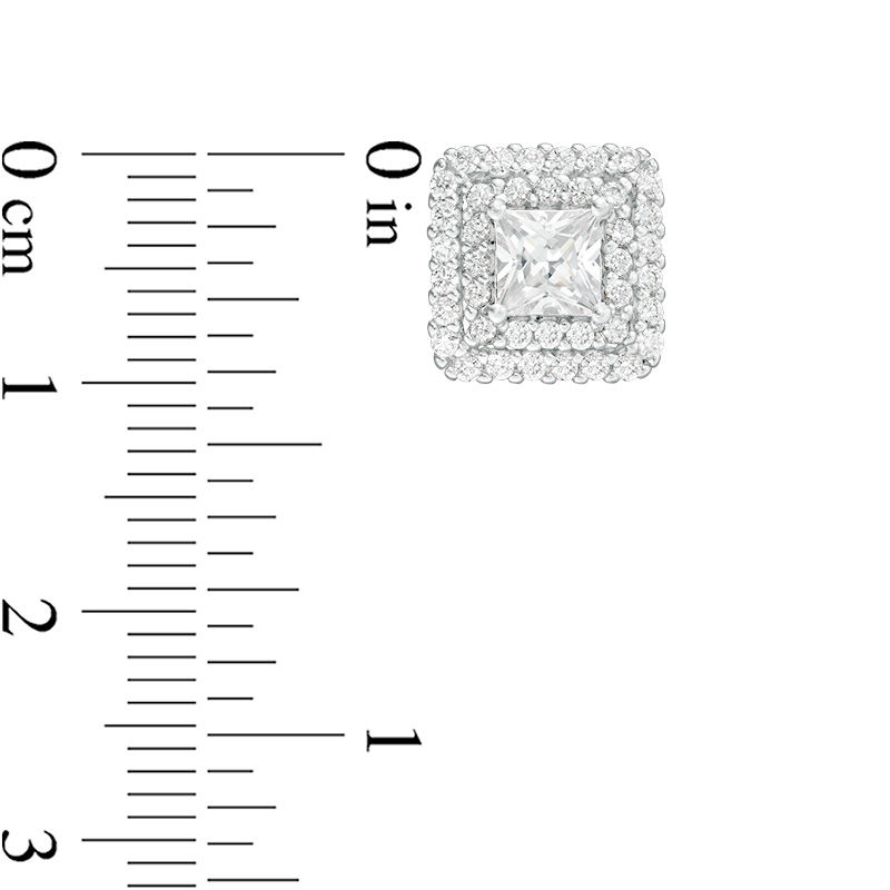 4.5mm Princess-Cut Lab-Created White Sapphire Double Frame Stud Earrings in Sterling Silver