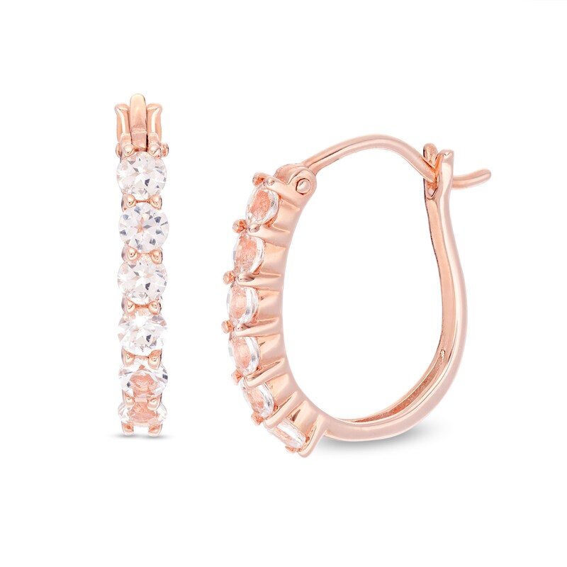 Main Image 1 of Morganite Six Stone Hoop Earrings in Sterling Silver with 14K Rose Gold Plate