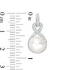 Button Cultured Freshwater Pearl and Lab-Created White Sapphire Infinity Frame Drop Earrings in Sterling Silver
