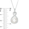 Thumbnail Image 1 of Button Cultured Freshwater Pearl and Lab-Created White Sapphire Infinity Frame Drop Pendant in Sterling Silver