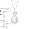 Thumbnail Image 2 of Button Freshwater Cultured Pearl and Lab-Created White Sapphire Infinity Frame Drop Pendant in Sterling Silver