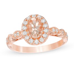 Oval Morganite and 3/8 CT. T.W. Diamond Art Deco Ring in 10K Rose Gold
