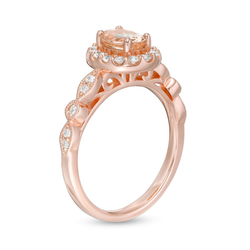 Main Image 2 of Oval Morganite and 3/8 CT. T.W. Diamond Art Deco Ring in 10K Rose Gold