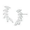 Thumbnail Image 0 of Marquise Lab-Created White Sapphire Curved Crawler Earrings in Sterling Silver