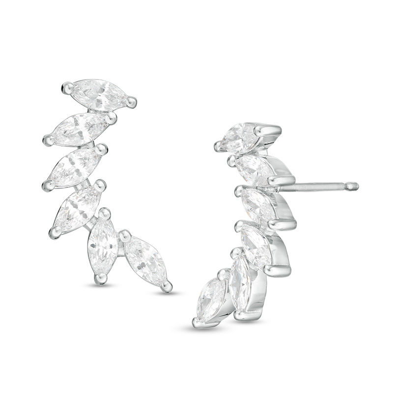 Marquise Lab-Created White Sapphire Curved Crawler Earrings in Sterling Silver