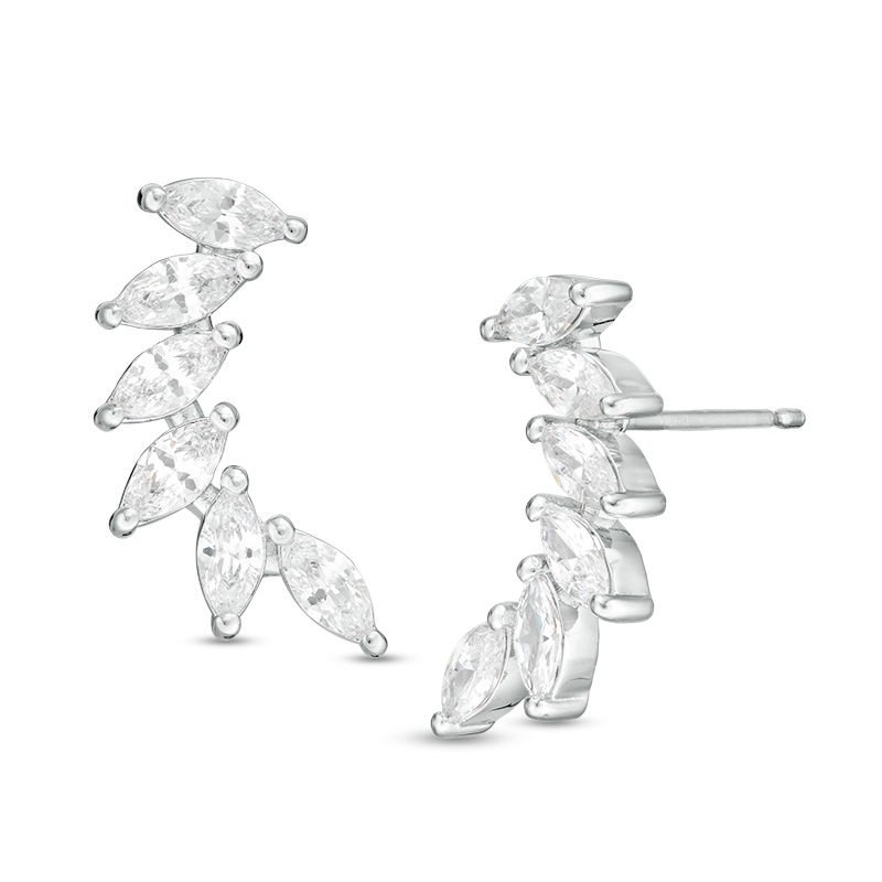 Main Image 1 of Marquise Lab-Created White Sapphire Curved Crawler Earrings in Sterling Silver