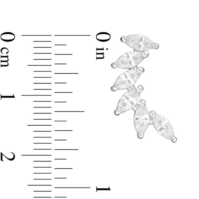 Main Image 2 of Marquise Lab-Created White Sapphire Curved Crawler Earrings in Sterling Silver