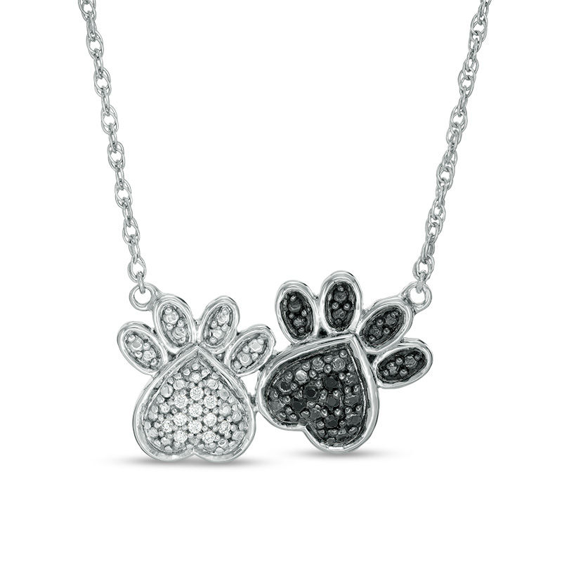 1/20 CT. T.W. Enhanced Black and White Diamond Double Paw Print Necklace in Sterling Silver