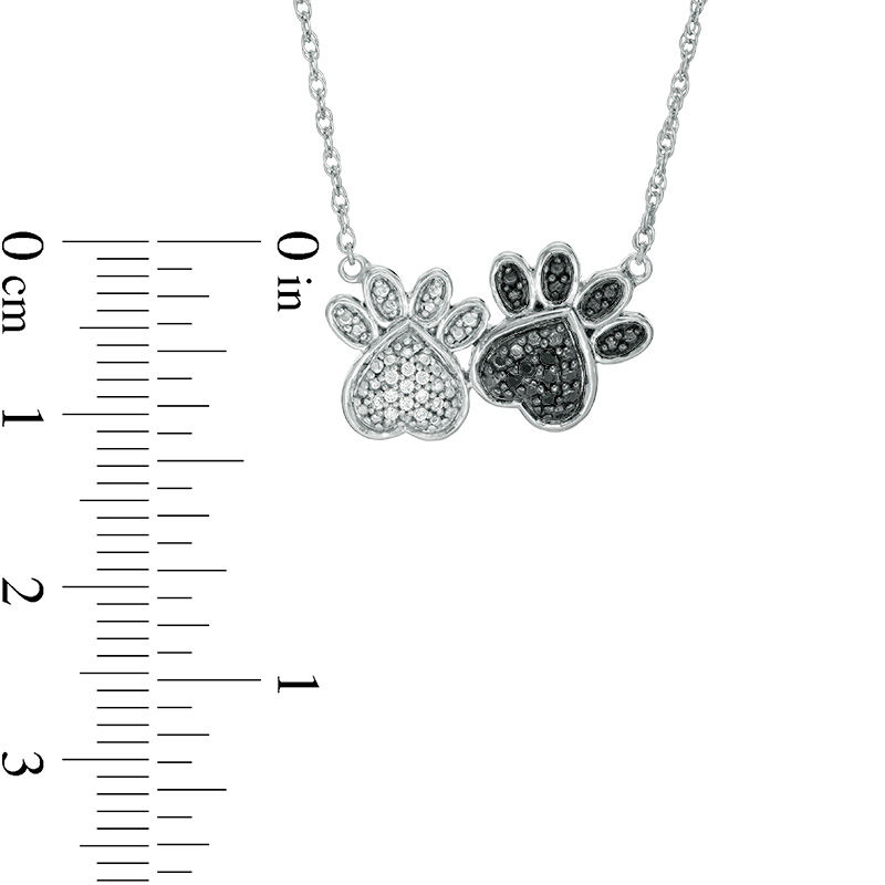 Main Image 2 of 1/20 CT. T.W. Enhanced Black and White Diamond Double Paw Print Necklace in Sterling Silver