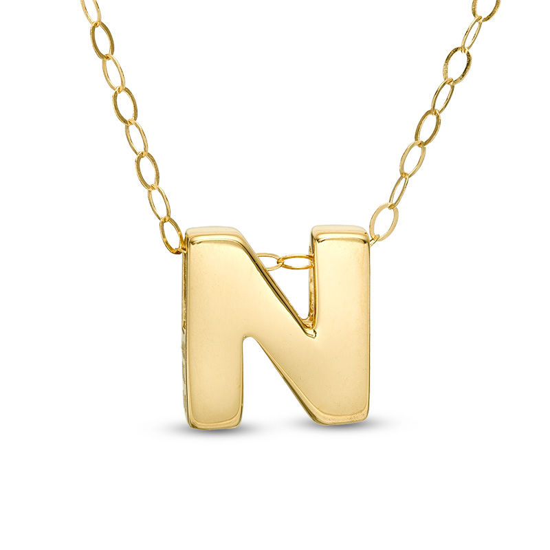 Main Image 1 of Mini Block "N" Initial Pendant in 10K Gold