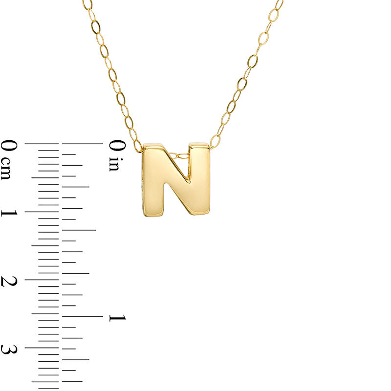 Main Image 2 of Mini Block "N" Initial Pendant in 10K Gold