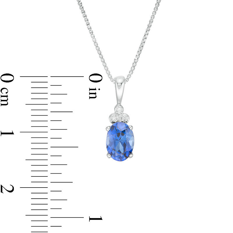 Main Image 3 of Oval Lab-Created Blue Sapphire and Diamond Accent Pendant, Stud Earrings and Ring Set in Sterling Silver - Size 7