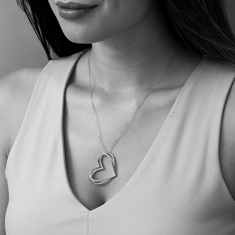 The Kindred Heart from Vera Wang Love Collection Tilted Pendant in 10K Rose Gold - 19"