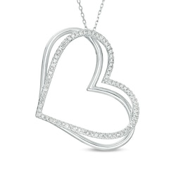 The Kindred Heart from Vera Wang Love Collection 1/2 CT. T.W. Diamond Tilted Pendant in 10K White Gold - 19&quot;