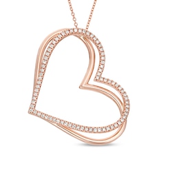 The Kindred Heart from Vera Wang Love Collection 1/2 CT. T.W. Diamond Tilted Pendant in 10K Rose Gold - 19&quot;