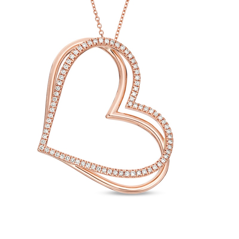 The Kindred Heart from Vera Wang Love Collection 1/2 CT. T.W. Diamond Tilted Pendant in 10K Rose Gold - 19"