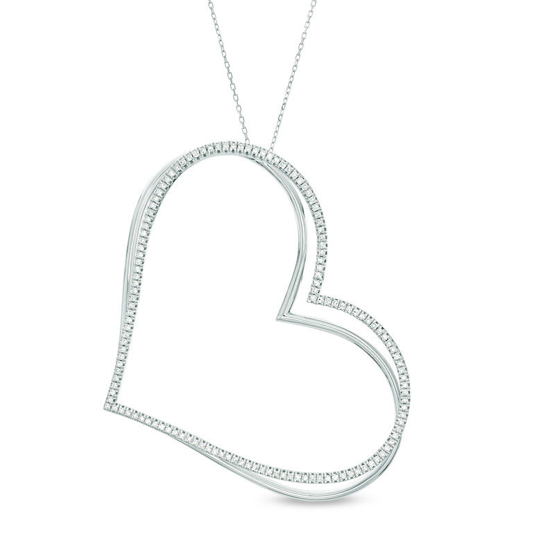 The Kindred Heart from Vera Wang Love Collection 1 CT. T.W. Diamond Tilted Pendant in Sterling Silver - 19"