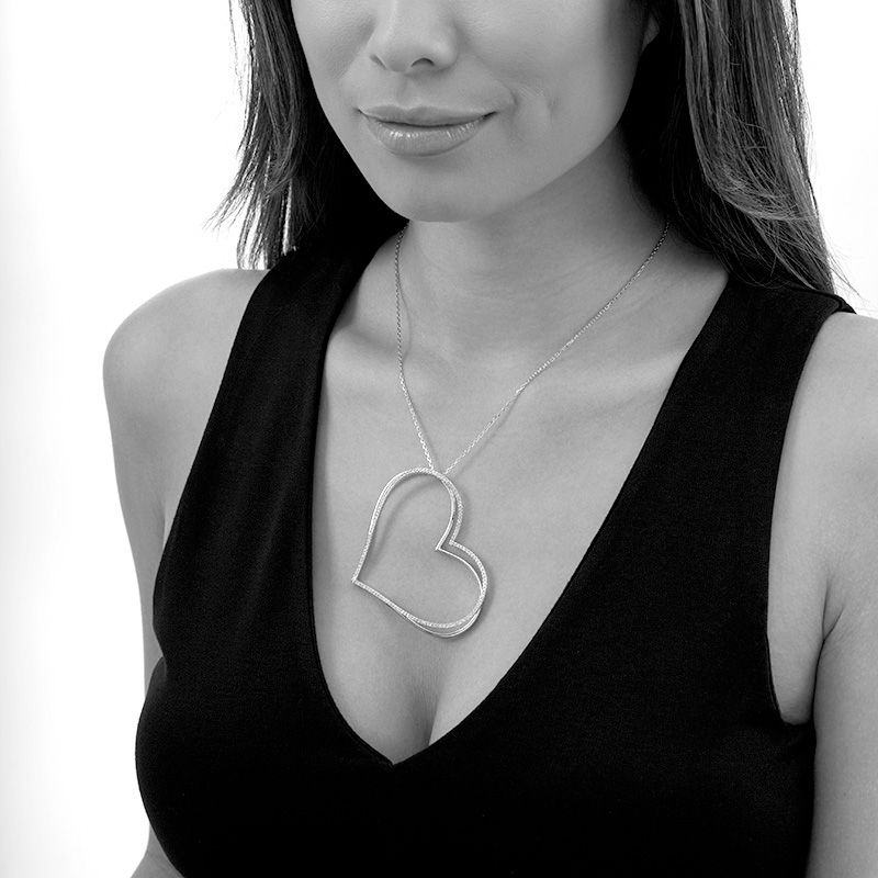 Main Image 2 of The Kindred Heart from Vera Wang Love Collection 1 CT. T.W. Diamond Tilted Pendant in Sterling Silver - 19"