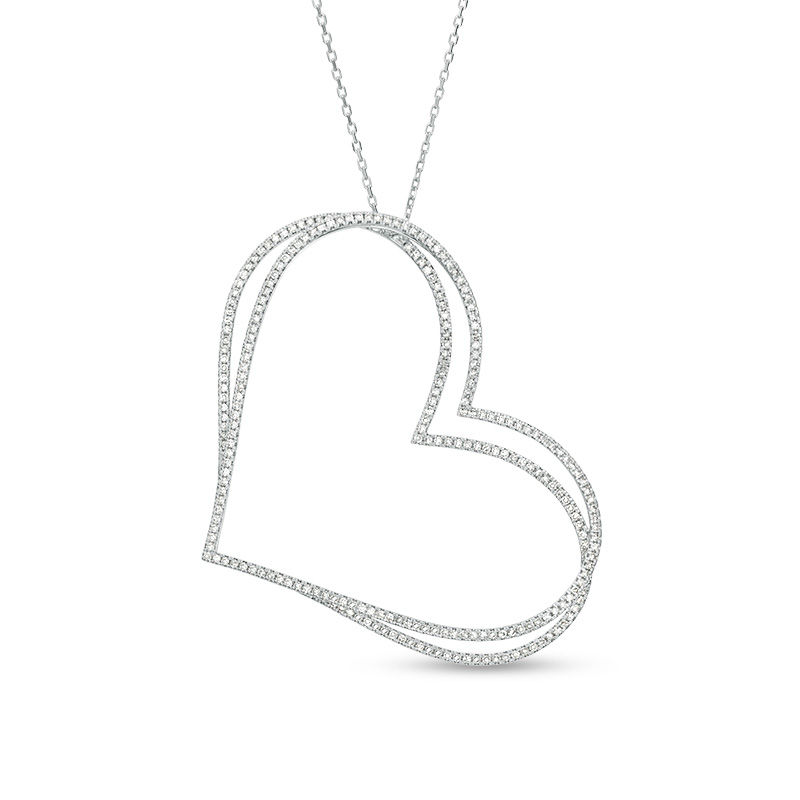 The Kindred Heart from Vera Wang Love Collection 2 CT. T.W. Diamond Tilted Pendant in Sterling Silver - 19"