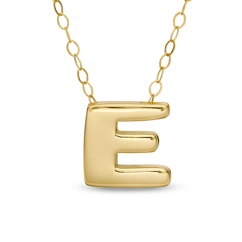 Mini Block "E" Initial Pendant in 10K Gold