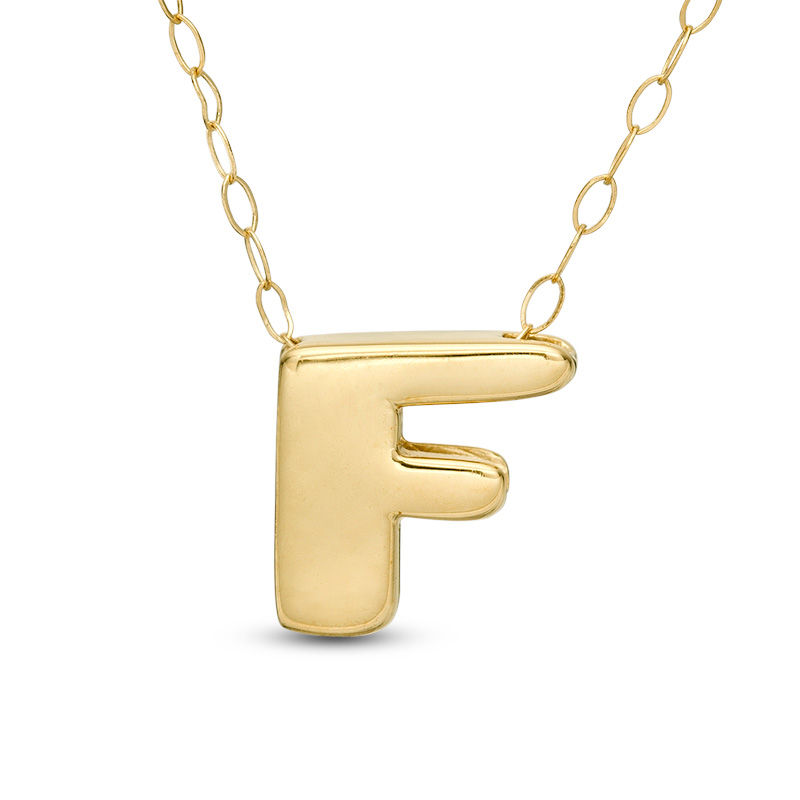 Mini Block "F" Initial Pendant in 10K Gold