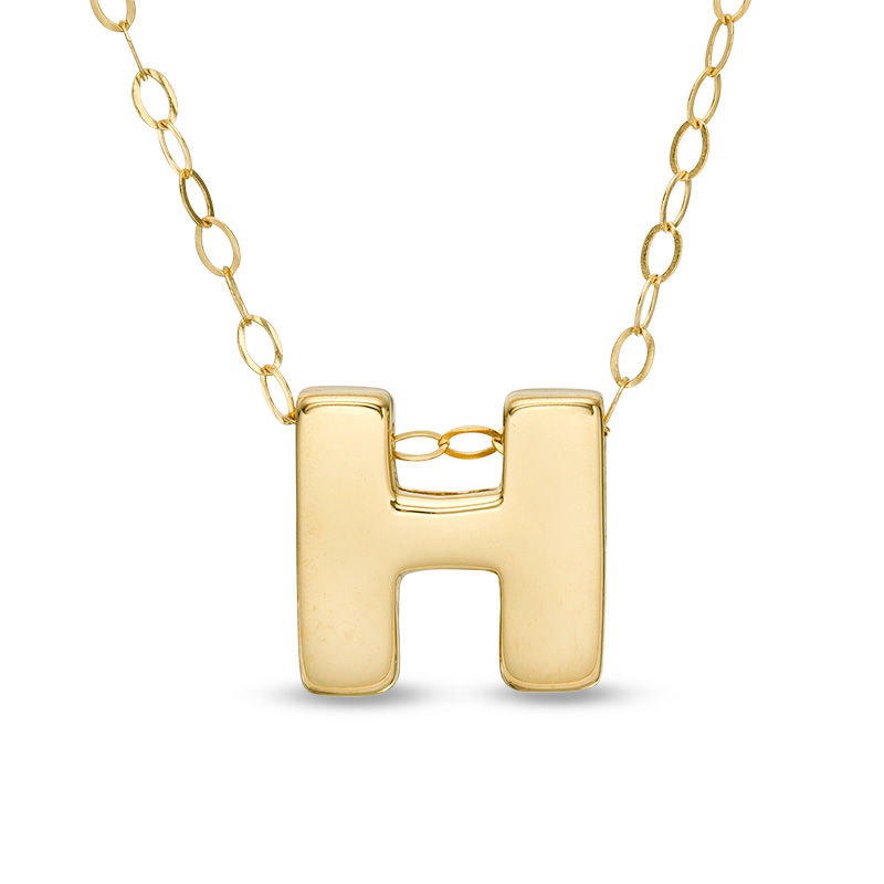 Mini Block "H" Initial Pendant in 10K Gold
