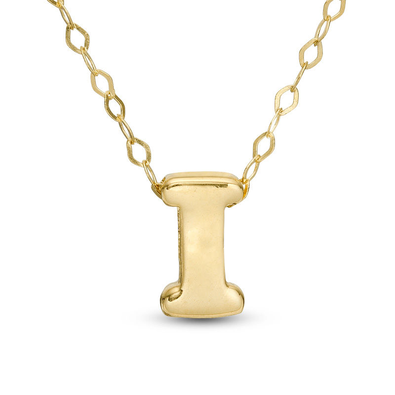 Mini Block "I" Initial Pendant in 10K Gold