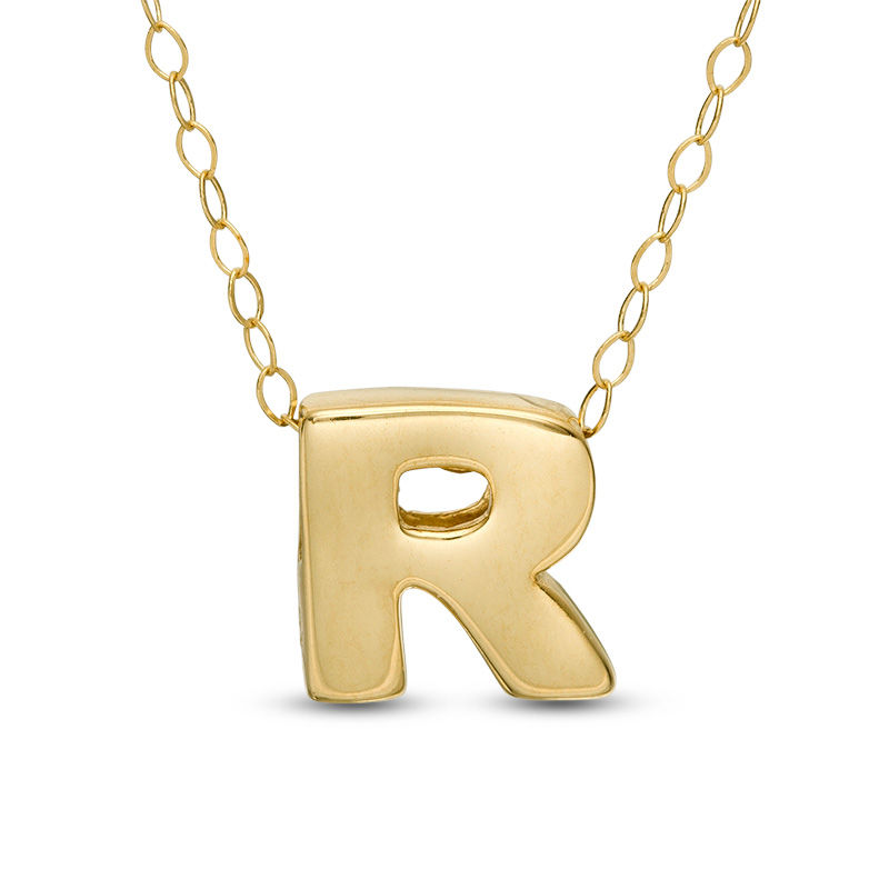 Main Image 1 of Mini Block "R" Initial Pendant in 10K Gold