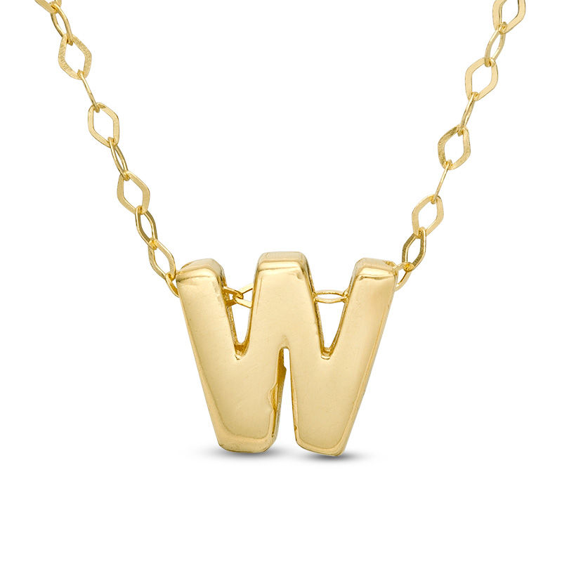 Mini Block "W" Initial Pendant in 10K Gold